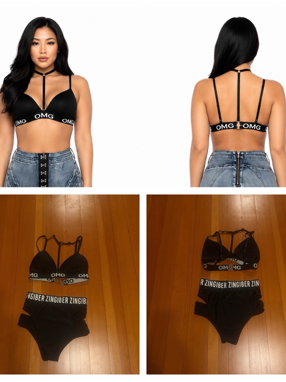 Black Bralette and High-Waist Brief Set with OMG Banding Size Small